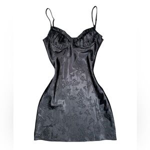 90s Vintage Black Satin Floral Butterfly Mini Dress